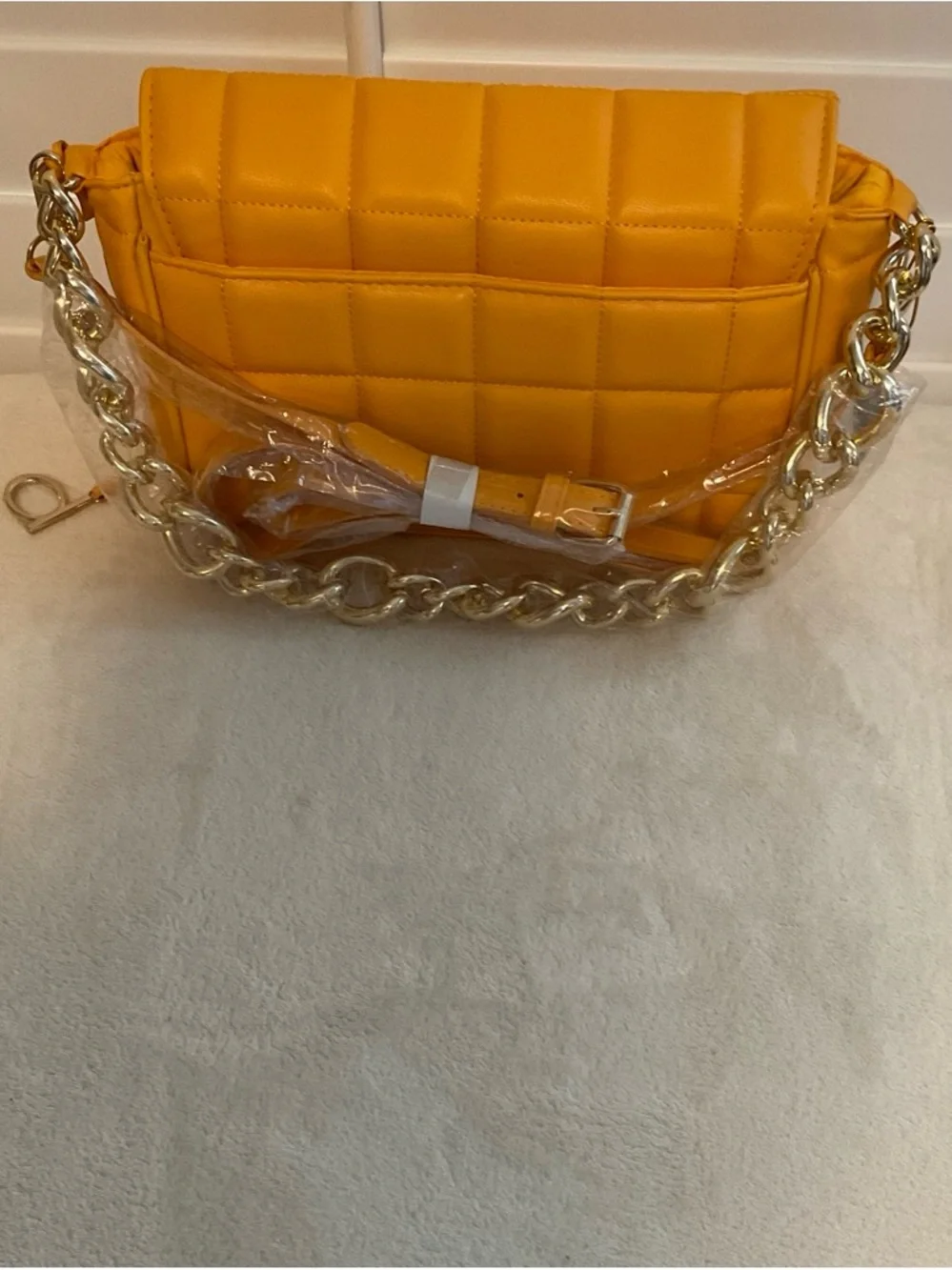 bebe Quilted Orange-Yellow Crossbody Bag